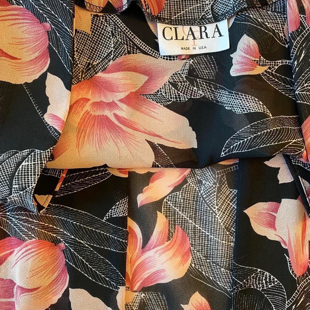 vintage 80s clara usa sheer floral spring cover up / top / cardi - Picture 4 of 4